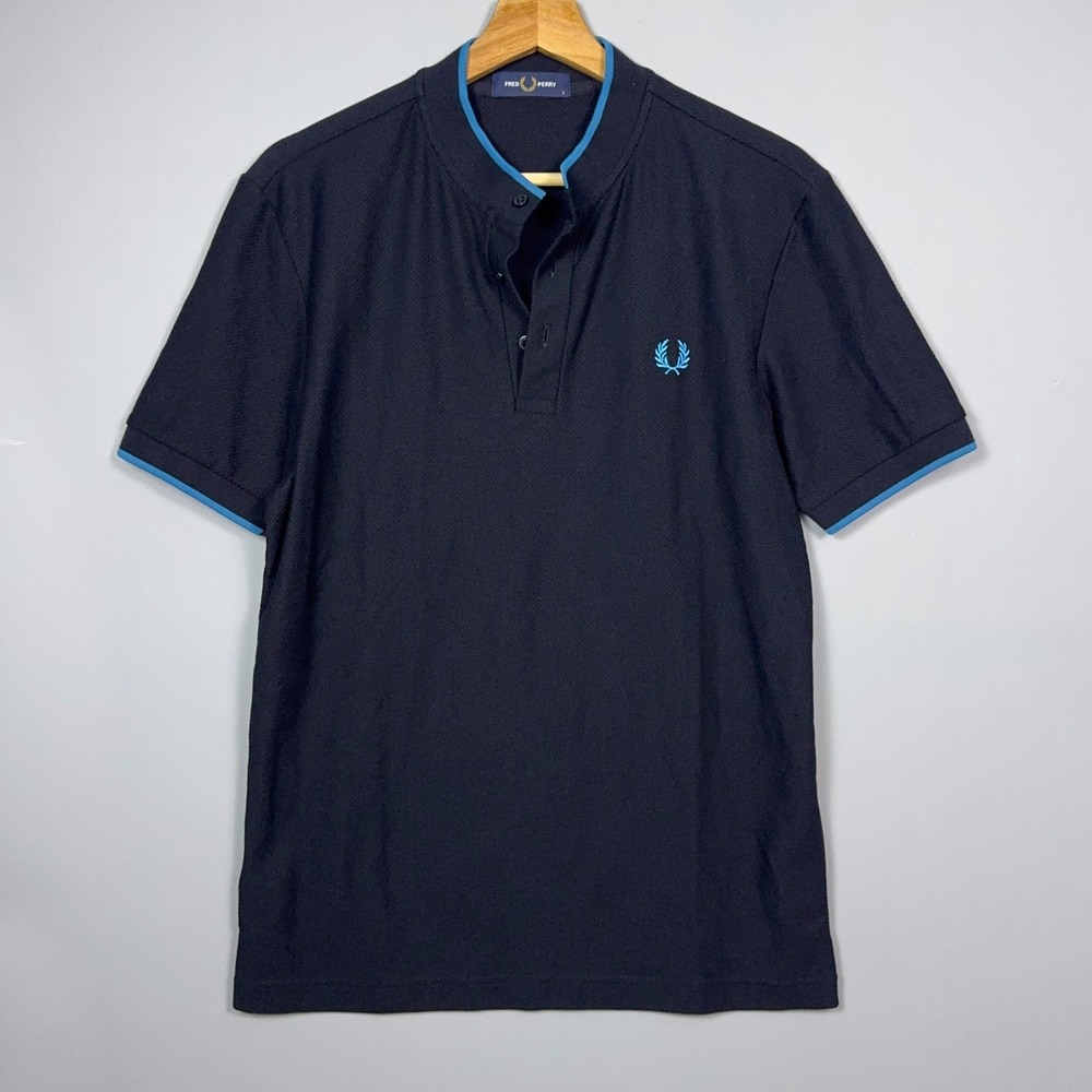 Fred Perry Bomber Collar Polo Shirt Mens Size Small Pique Black Blue